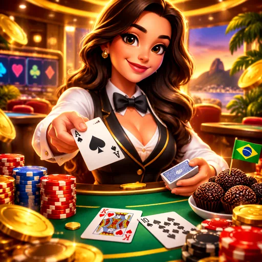 Crupiê de blackjack ao vivo anunciando as cartas na mesa